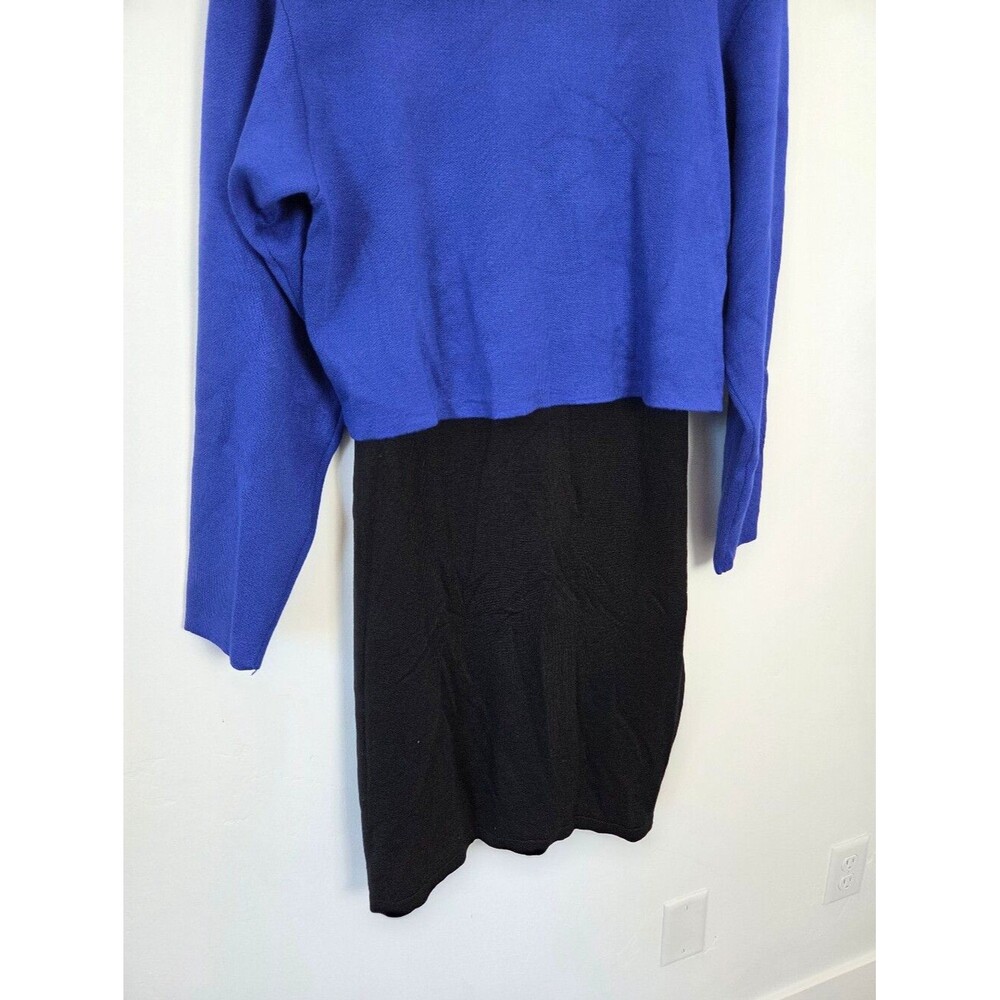 Nina Leonard Sweater Dress Cowl Neck Long Sleeve Cobalt Blue Black Old Money XL - Picture 10 of 11